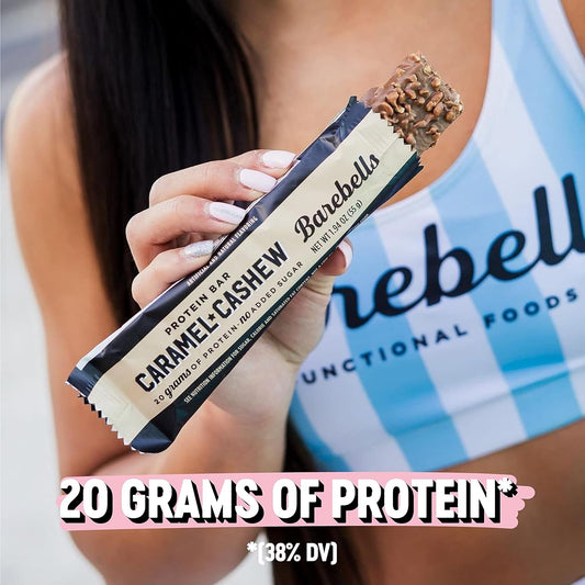 Barebells Protein Bars Caramel Cashew - 12 Count, 1.9oz Bars with 20g of High Protein - Chocolate Protein Bar with 1g of Total Sugars - Perfect on The Go Protein Snack & Breakfast Bar