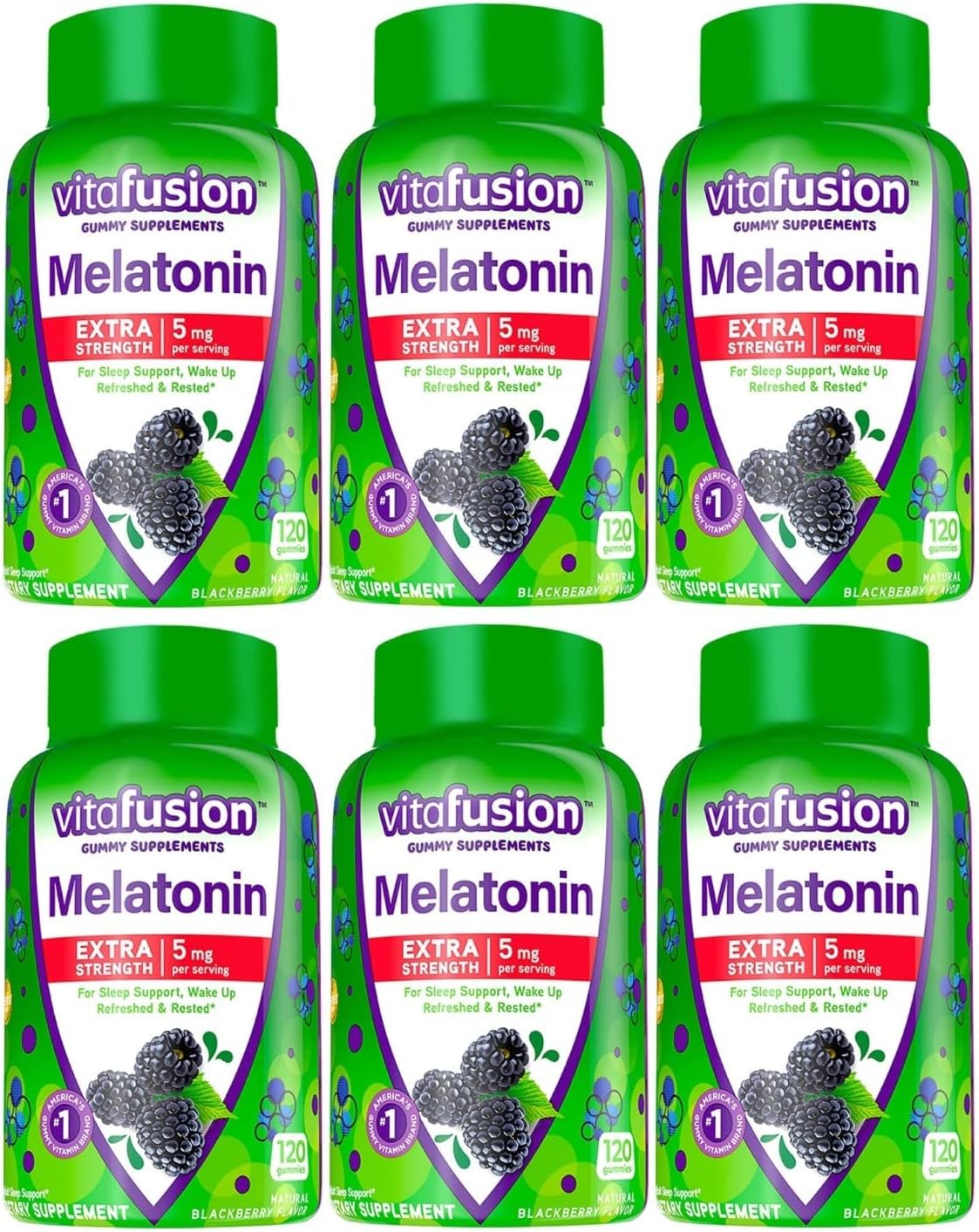 Vitafusion Extra Strength Melatonin Gummies, BlackBerry 120 ea (Pack of 6)