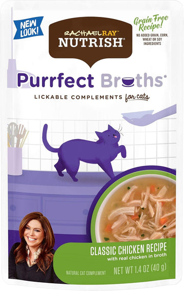 Rachael Ray Nutrish Purrfect Broths Wet Cat Food, Classic Chicken Recipe With White Meat Chicken & Veggies, 1.4 Ounce Pouch (Pack Of 24), Grain Free