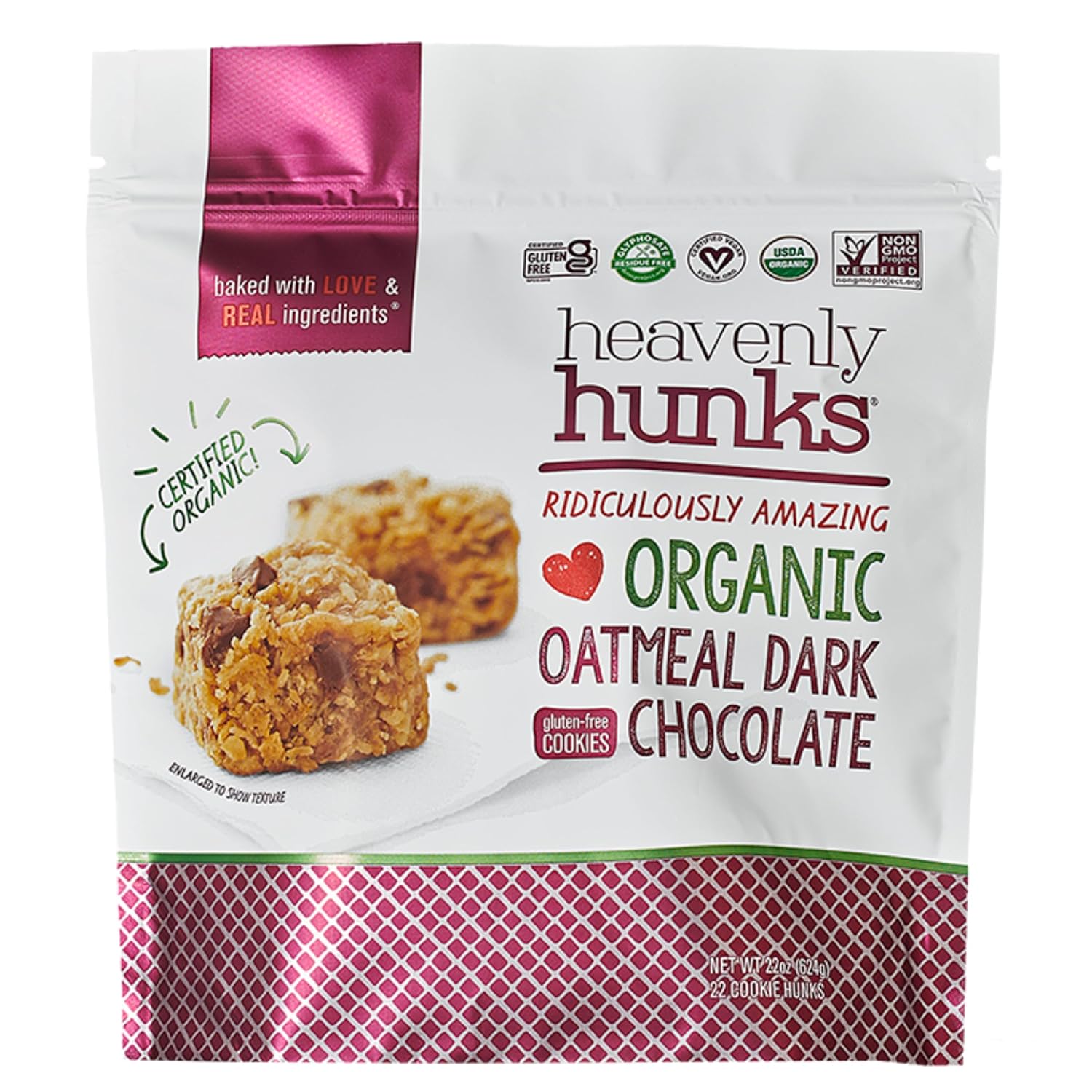 Heavenly Hunks Organic Oatmeal Dark Chocolate Chip - 22Oz Bag