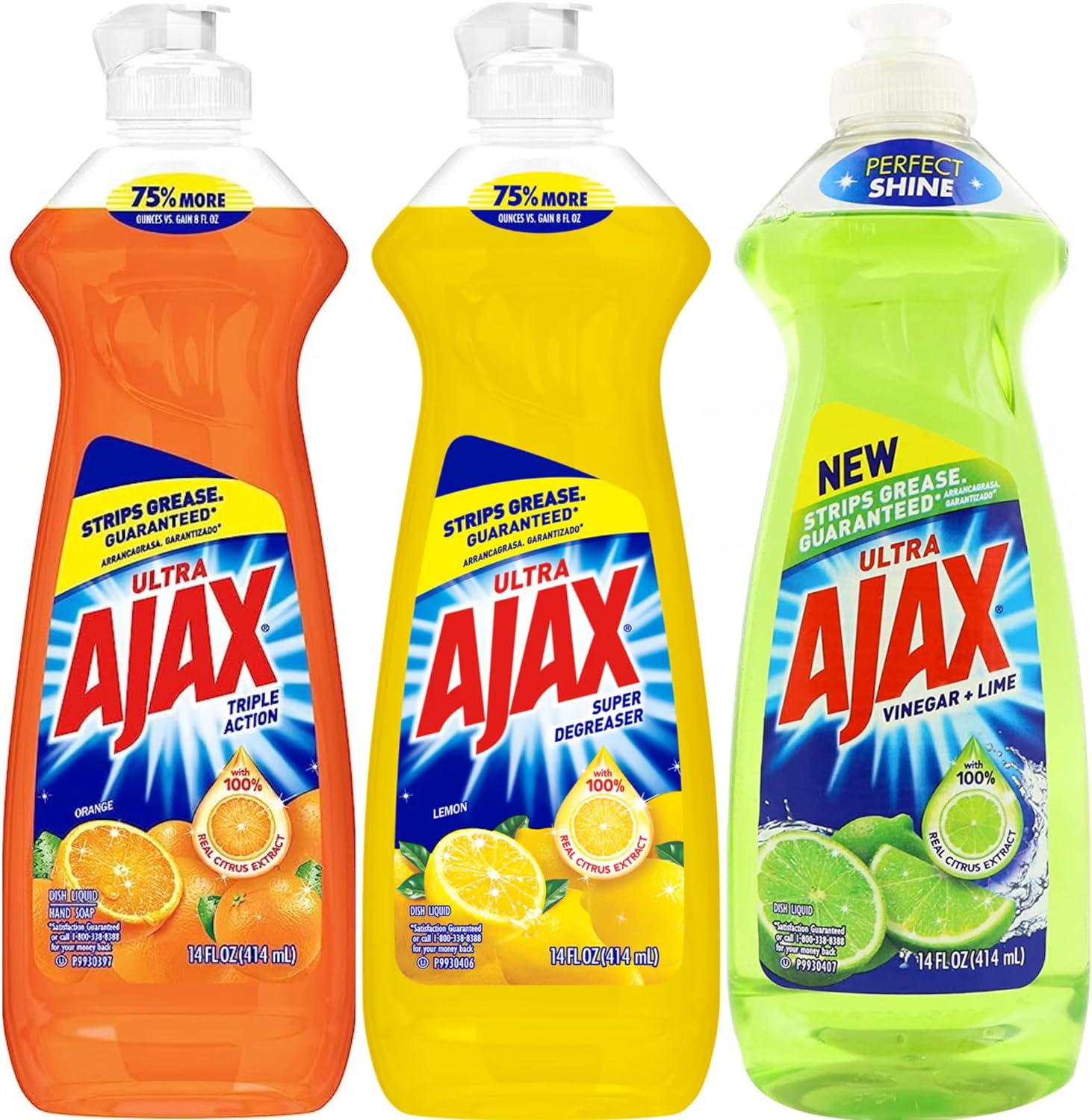 Ajax Dish Soap - Ajax Dishwashing Liquid Super Degreaser 14 FL OZ (Lemon, Orange, Lime) (Variety Pack of 3) 1 of Each - Includes Clean is Better Card