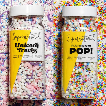 Unicorn Tracks & Rainbow Pop! Natural Sprinkle Set By Supernatural, No Artificial Dyes, Soy Free, Gluten Free, Vegan, 3Oz (Pack Of 2)