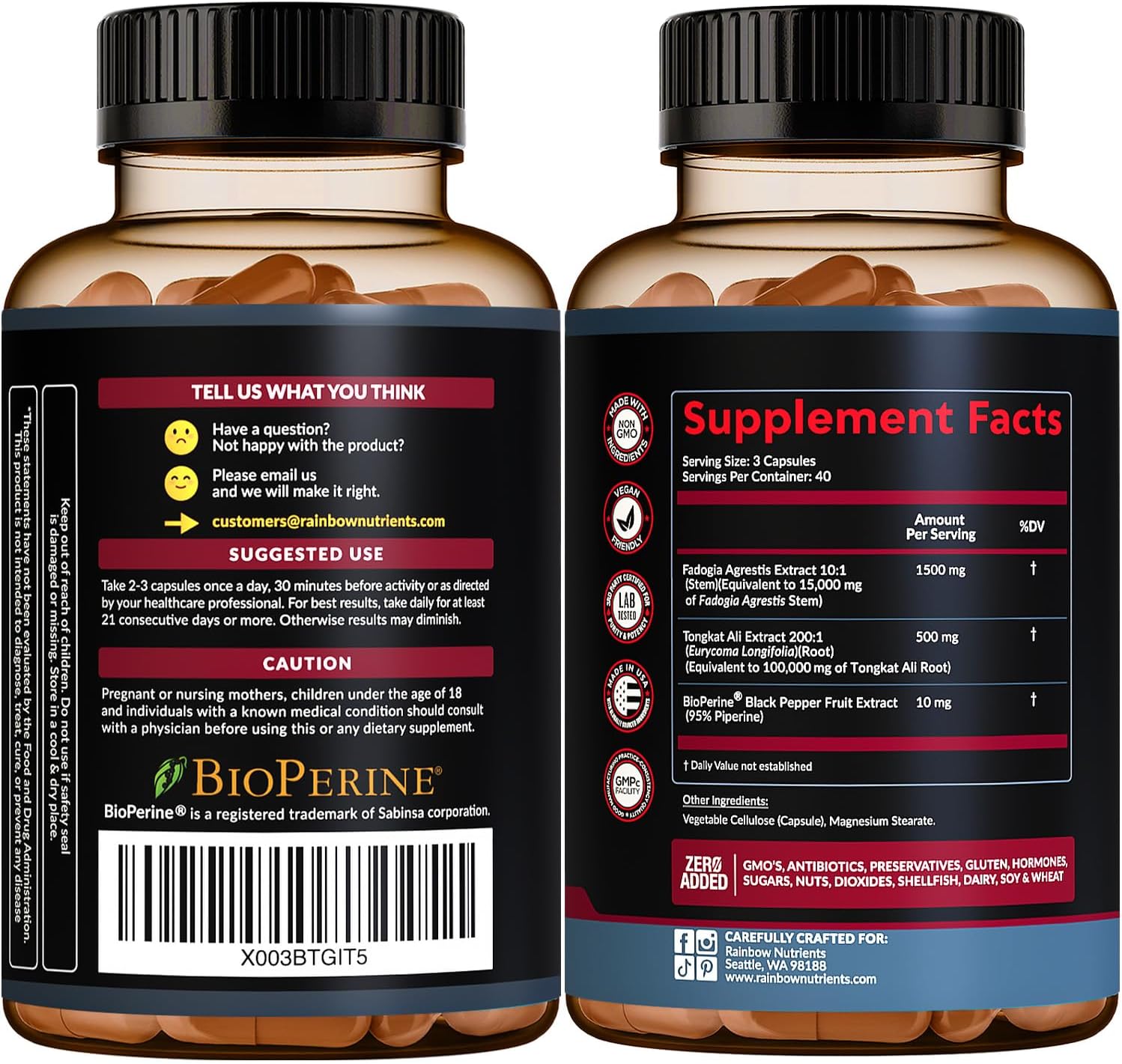 115,000Mg Fadogia Agrestis With Tongkat Ali + Bioperine® [Max Absorption] - Supports Stamina, Strength, Focus, Muscle Health & Recovery, Drive & Performance - Non-Gmo & Made In Usa - 120 V Capsules : Health & Household