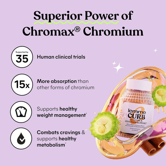 Lemme Curb Cravings, Improve Carb Metabolism, Support Weight Management W/Clinically Studied Chromium Picolinate, Bitter Melon, Ceylon Cinnamon & Greens Blend I Drug-Free I Vegan