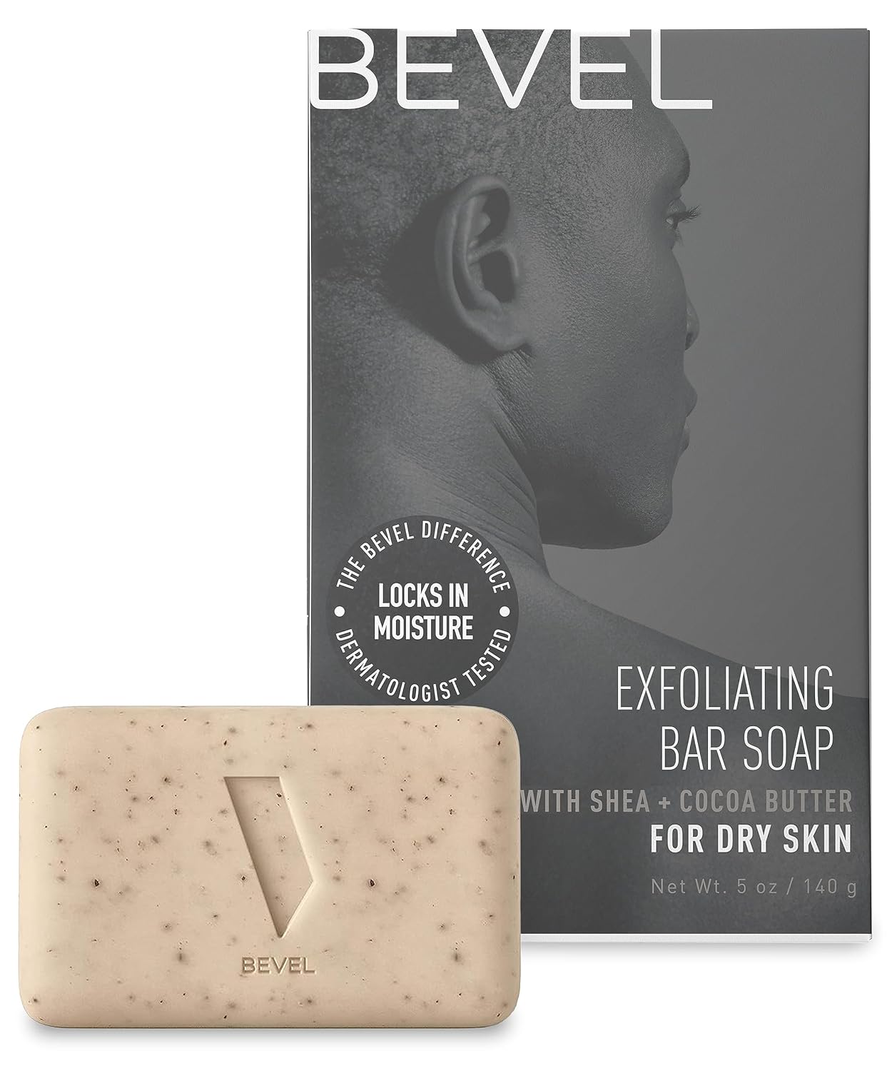Bevel Soap Bar - Body Wash Bar for Men with Cocoa Butter and Shea Butter, Gently Exfoliates and Moisturizes for Clean, Soft Skin, 5 Oz