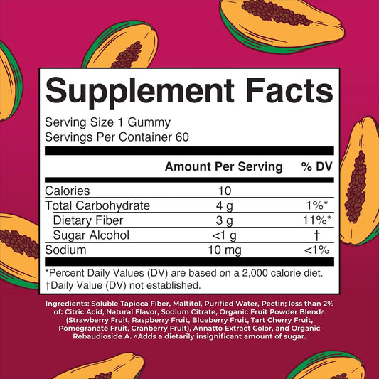 Maryruth Organics Fiber Gummies For Adults | 2 Month Supply | Sugar Free | Soluble Fiber Supplement | Gut Health & Digestion Support | 3G Fiber Per Gummy | Vegan | 60 Count