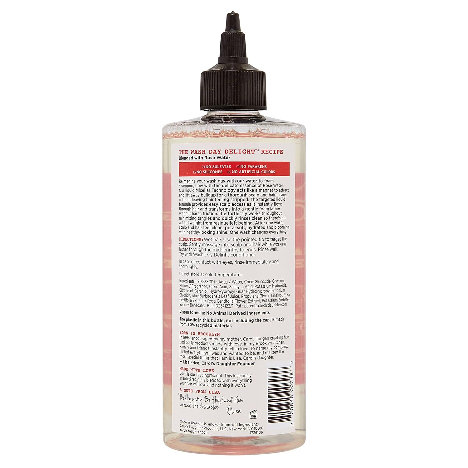 Carol's Daughter Wash Day Delight Water-to-Foam Sulfate Free Vegan Shampoo with Rose Water and Micellar Technology, Paraben Free, Silicone Free, Best for Kinky, Curly Hair, 16.9 fluid ounces : Everything Else