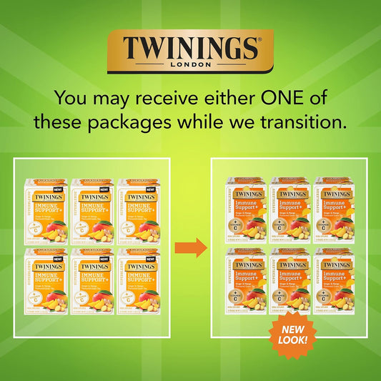 Twinings Superblends Immune Support+ Herbal Tea With Vitamin C, Ginger & Mango Flavoured Green Tea, 16 Tea Bags (Pack Of 6), Enjoy Hot Or Iced