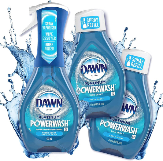 Dawn Platinum Powerwash Dish Spray & Dish Soap Refill Set, Fresh Scent 1 spray + 2 refills, Packaged The Perfect Dish Cleaner