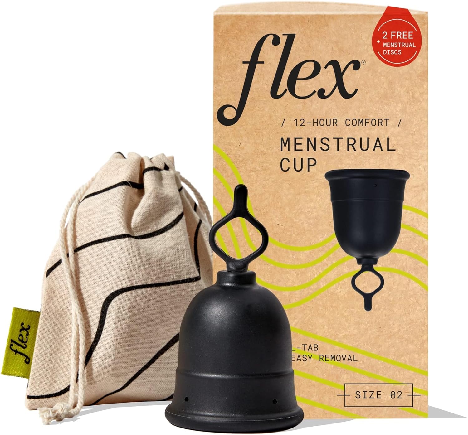 Flex Cup Starter Kit (Full Fit - Size 02) | Reusable Menstrual Cup + 2 Free Menstrual Discs | Pull-Tab For Easy Removal | Tampon + Pad Alternative | Lasts Up To 10 Years | Capacity Of 3 Super Tampons