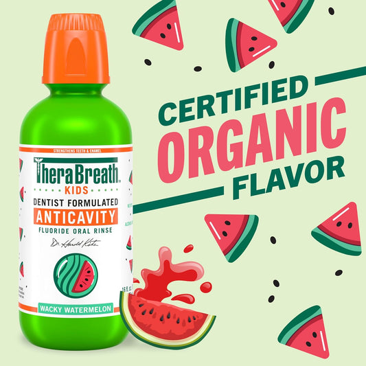 Therabreath Kids Mouthwash With Fluoride, Organic Strawberry Splash, Anticavity, Dentist Formulated, 16 Fl Oz