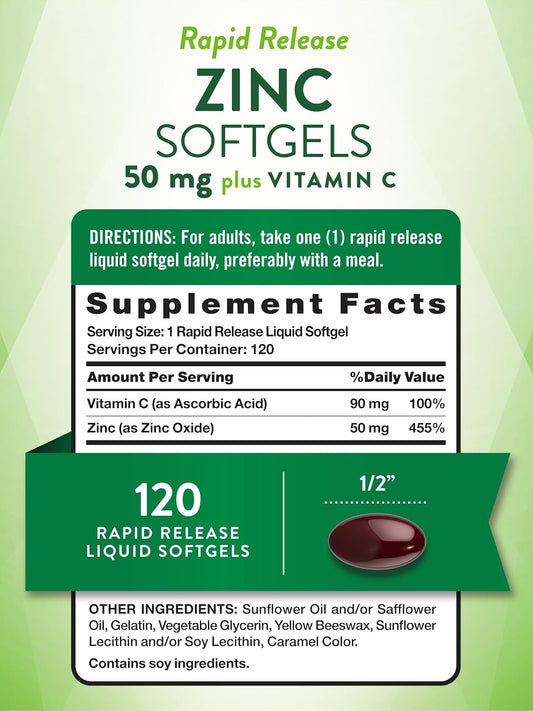 Nature'S Truth Zinc With Vitamin C | 50Mg | 120 Softgels | Non-Gmo & Gluten Free Supplement