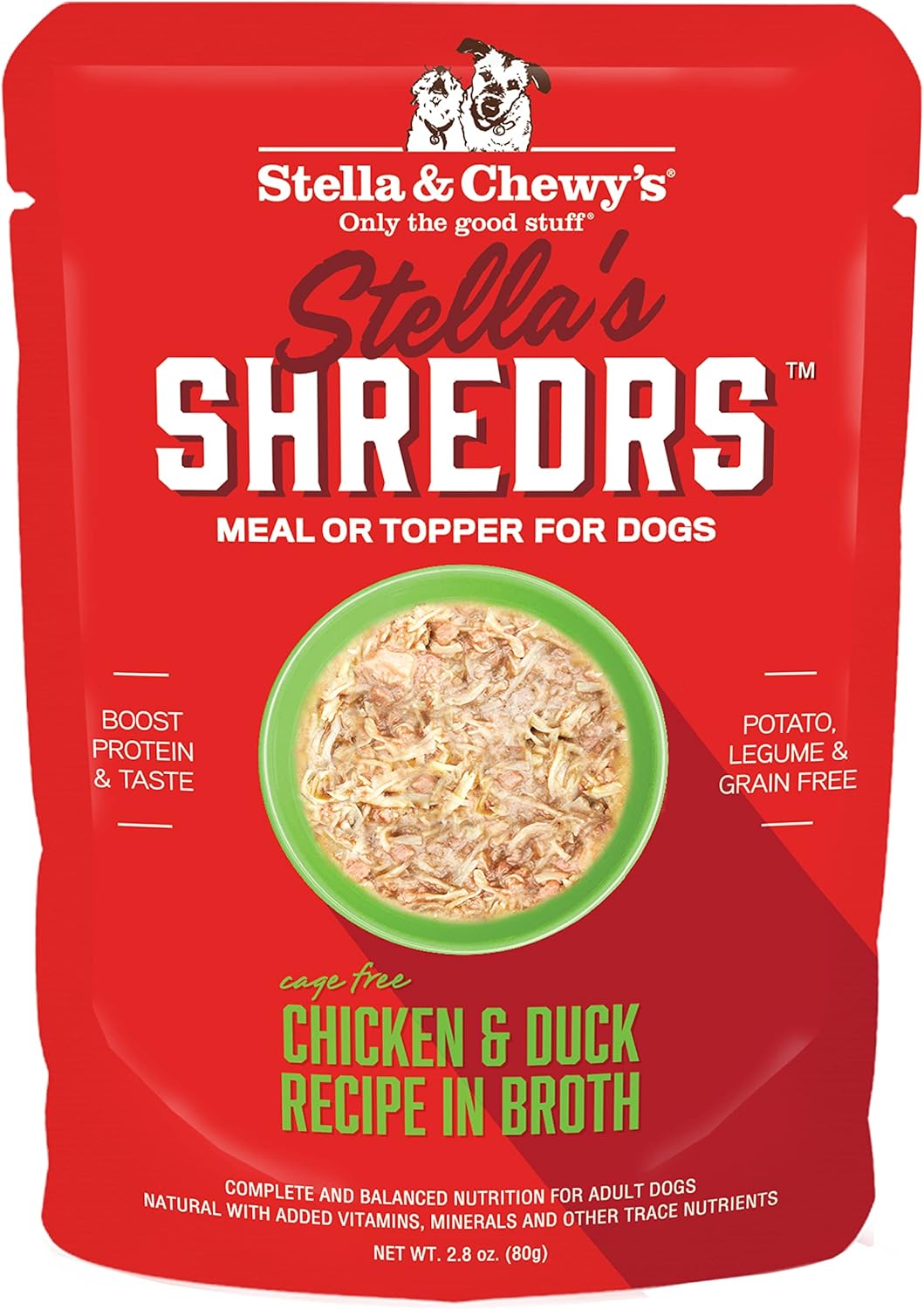 Stella & Chewy'S Stella’S Shredrs Cage Free Chicken & Duck Recipe In Broth, 2.8 Oz. Pouches (Pack Of 24)