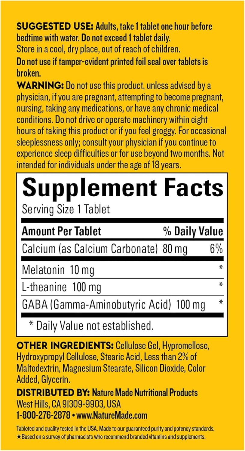 Nature Made Wellblends Sleep Longer, Melatonin 10mg, L theanine 100 mg, and GABA 100mg, Sleep Supplement, 35 Tri-Layer Tablets : Health & Household