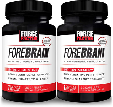 Force Factor Forebrain, 2-Pack, Nootropic Brain Supplement To Improve Memory, Boost Focus, Increase Mental Energy, And Support Brain Health With Caffeine, Bacopa, And Huperzine A, 60 Capsules