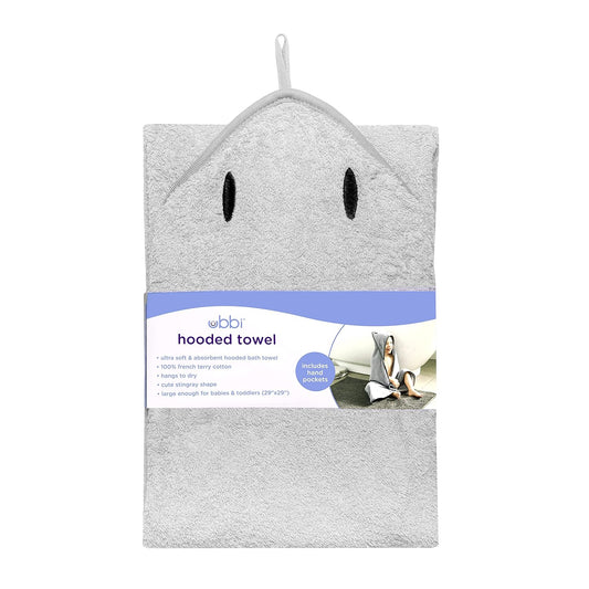 Ubbi Baby Hooded Bath Towel, Ultra Soft And Absorbent French Terry Cotton, Perfect Baby And Toddler Gift, Gray Stingray