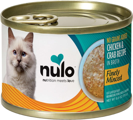 Nulo Grain-Free Finely Minced Wet Canned Cat & Kitten Food, Chicken And Crab In Broth, 6.0 Ounce, 8 Cans