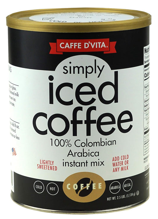 Caffe D’Vita Simply Iced Coffee - 100% Colombian Arabica Instant Mix, Latte Mix, Low Calorie Iced Coffee, Lightly Sweetened, Dairy Free, Instant Coffee Drink - 2.5 Lb Can