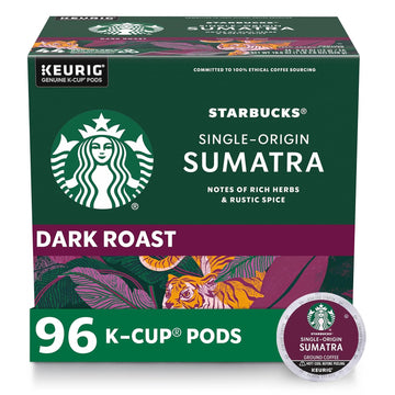 Starbucks K-Cup Coffee Pods, Dark Roast Coffee, Sumatra For Keurig Brewers, 100% Arabica, 4 Boxes (96 Pods Total)