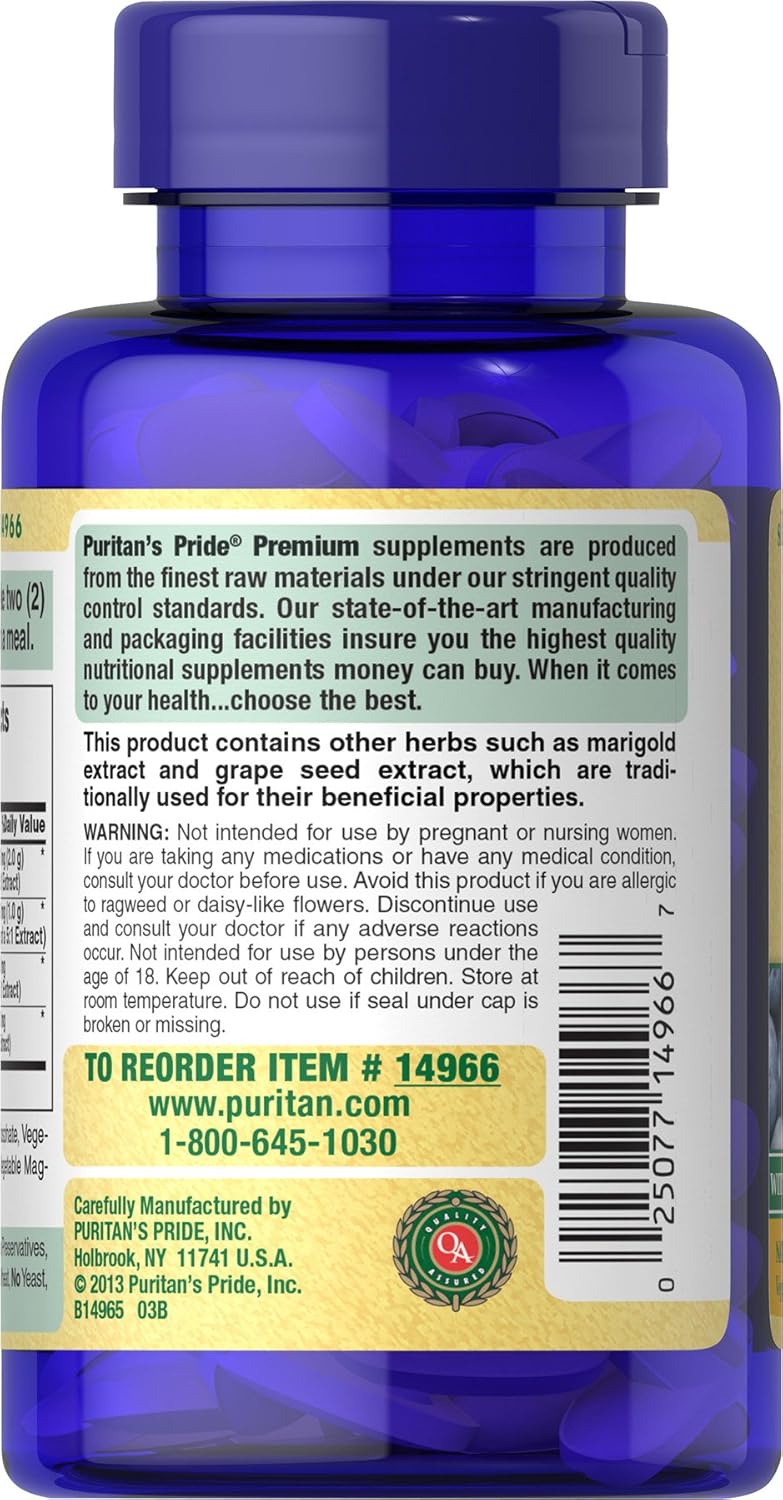 Puritan's Pride Blueberry Eyebright Complex, 120 Caplets : Health & Household