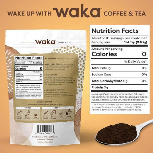 Waka Instant Black Tea Mix, Classic - 100% Tea Leaves, No Additives, Unsweetened Tea Powder For 50 Quarts Or 200 Cups – Easy And Quick Hot Or Iced Teas (4.5Oz)