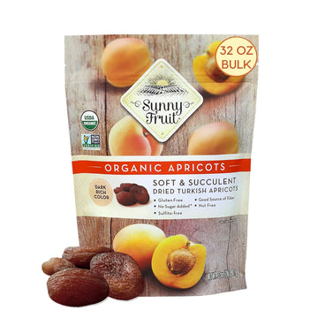 Sunny Fruit Soft Organic Turkish Dried Apricots, 2 Pound Bulk Bag | Healthy, Sweet Snack | Organic, Non-Gmo, Vegan, Halal, Kosher, No Preservatives, No Sugar Added