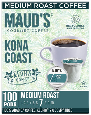 Maud'S Kona Coffee Pods, 100 Ct, Medium Roast Coffee In Recyclable Single Serve Pods – 100% Arabica Coffee, Compatible With Keurig K Cups Maker