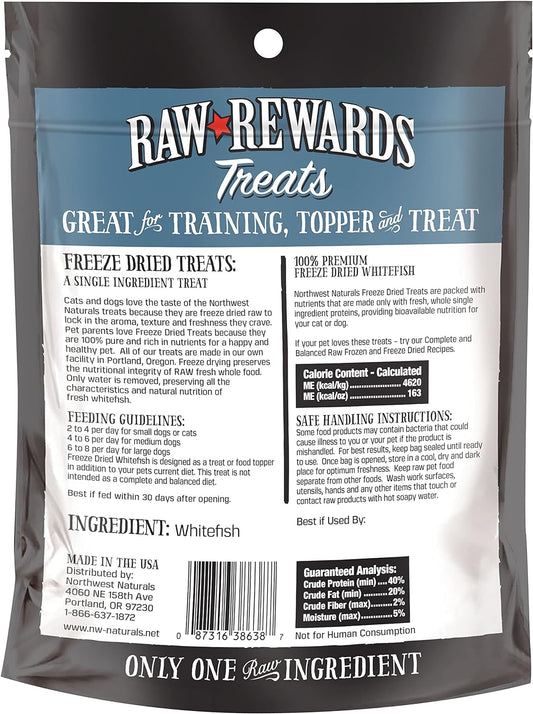 Northwest Naturals Raw Rewards Freeze-Dried Whitefish Treats for Dogs and Cats - Bite-Sized Pieces - Healthy, 1 Ingredient, Human Grade Pet Food, All Natural - 2.5 Oz (Pack of 3) (Packaging May Vary)