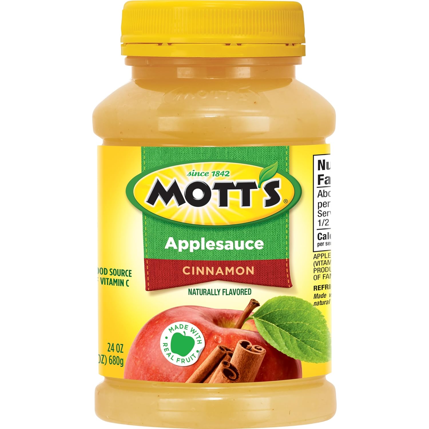 Mott'S Cinnamon Applesauce, 24 Oz Jar (Pack Of 12), No Artificial Flavors, Good Source Of Vitamin C, Nutritious Option For The Whole Family