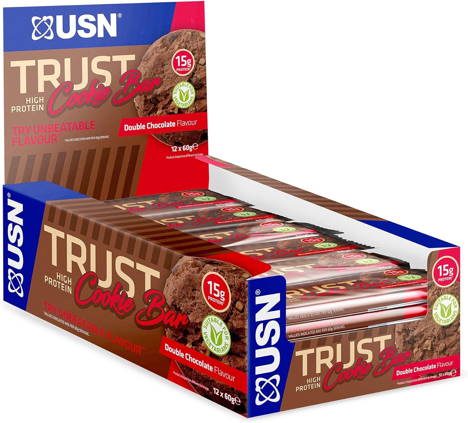 Usn Trust Caramel Biscuit Cookie Bar: High Protein Bars, Perfect On-The-Go And Post-Workout Protein Snacks (12 X 60 G Bars Per Pack), Red/Blue