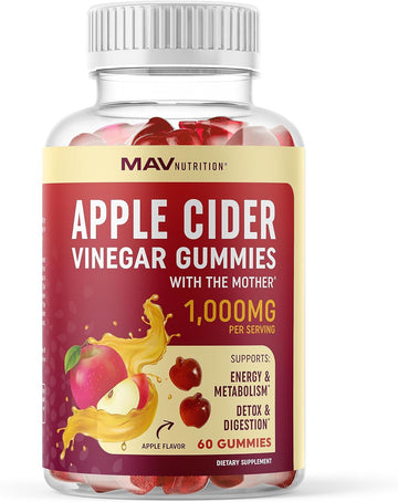 Organic Apple Cider Vinegar Gummies for Weight, Digestion, Detox, Immunity & Diet Support with ACV | With The Mother, Vitamin B6, B12 & Folate | Belly Fat Burner for Women & Men | Vegan, 500MG | 60 Ct