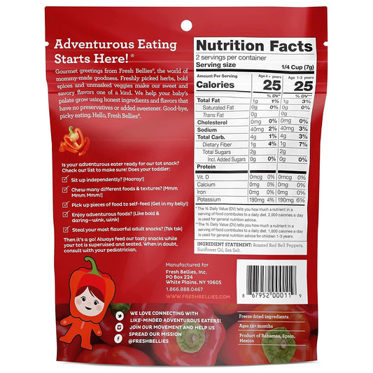 Fresh Bellies Vegan Healthy Snacks for Kids and Toddlers, Kid Snacks with No Added Sugar, Gluten Free Snacks, Freeze Dried Baby Snacks 12m+, Paleo Friendly, Non GMO, Kosher, Pepperlicious, 6 pack