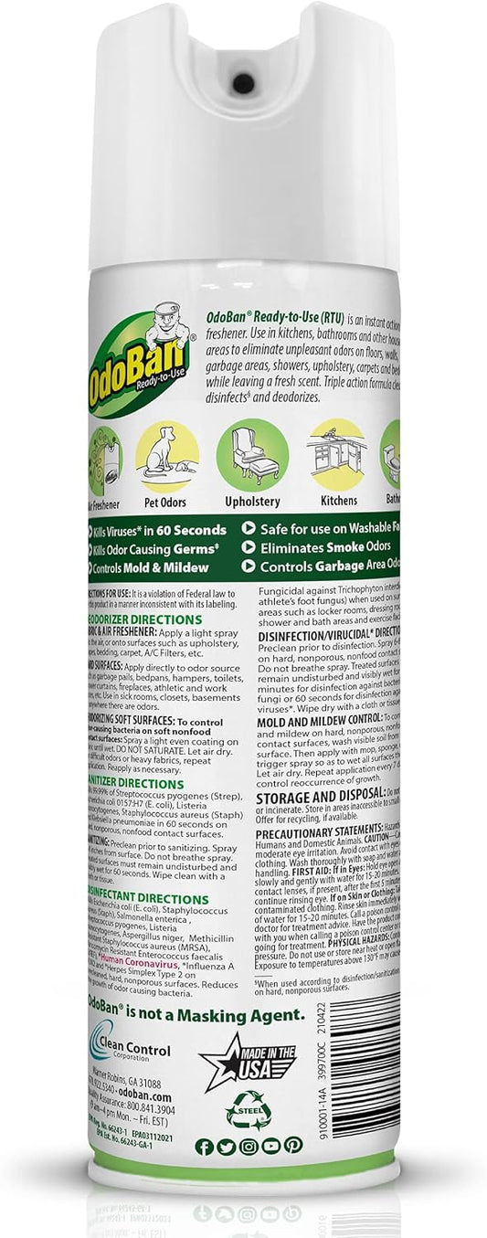 OdoBan Ready-to-Use 360-Degree Continuous Spray Disinfectant and Harsh Aroma Eliminator, Fabric and Air Freshener, 14.6 Ounces, Original Eucalyptus Scent