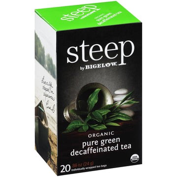 Steep By Bigelow Decaffeinated Organic Pure Green Tea, 20 Count, (Pack Of 6), 120 Total Tea Bags