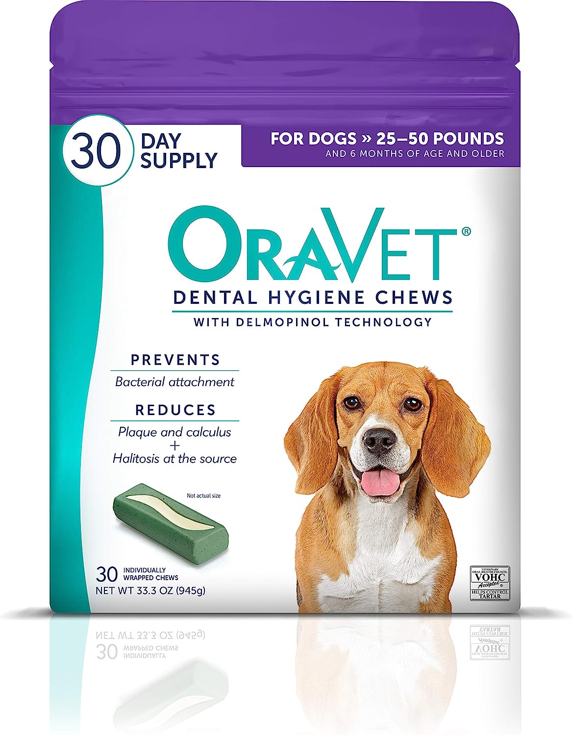 ORAVET Dental Chews for Dogs, Oral Care and Hygiene Chews (Medium Dogs, 25-50 lbs.) Purple Pouch, 30 Count