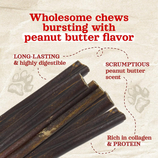 Natural Farm Peanut Butter Flavor Collagen Sticks For Dogs (6 Inch, 25 Pack), Long-Lasting Beef Collagen Sticks, Rawhide Alternative Chews With Chondroitin & Glucosamine, Low-Fat Dental Treats