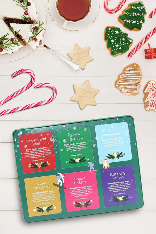 English Tea Shop Organic Premium Holiday Collection Holly Green Gift Tin 36 Tea Bag Sachets - 6 Different Flavours