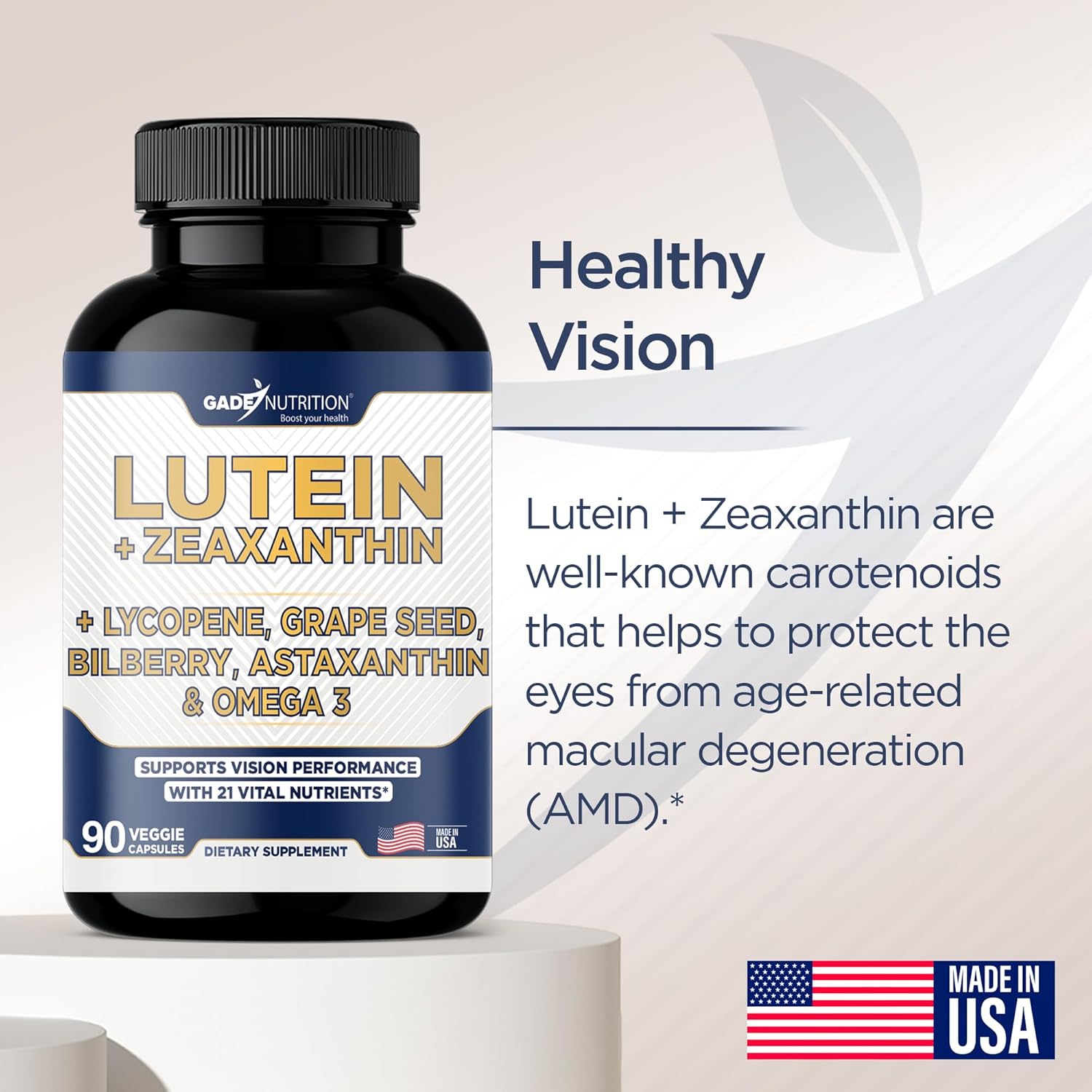 Gade Nutrition Lutein And Zeaxanthin Supplements | Astaxanthin, Omega 3, Resveratrol, Bilberry, Lycopene, Quercetin, Ginkgo Biloba, Vitamin D - Eye Health Vitamins, Eye Support, Health Vision Formula : Health & Household