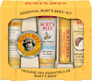 Burt'S Bees Back To School Gifts Ideas, 5 Body Care College Dorm Products, Everyday Essentials Set - Original Beeswax Lip Balm, Deep Cleansing Cream, Hand Salve, Body Lotion & Foot Cream, Travel Size