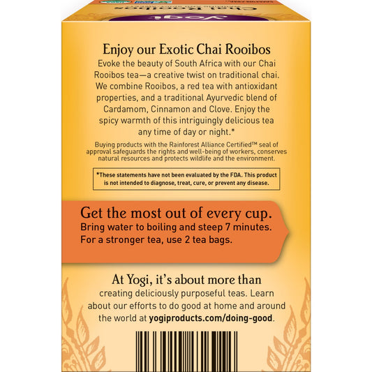 Yogi Tea Chai Rooibos Tea - 16 Tea Bags Per Pack (4 Packs) - Spiced Organic Rooibos Tea - Provides Antioxidants - Caffeine-Free - Includes Cardamom, Cinnamon, Ginger & Clove