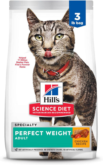 Hill's Science Diet Dry Cat Food, Adult, Perfect Weight for Healthy Weight & Weight Management, Chicken Recipe, 3 lb. Bag