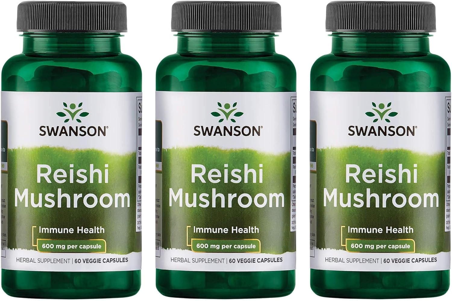 Swanson Reishi Mushroom Immune Function Mood Support 600 Milligrams 60 Capsules (3 Pack)