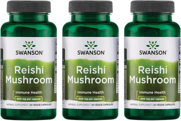 Swanson Reishi Mushroom Immune Function Mood Support 600 Milligrams 60 Capsules (3 Pack)