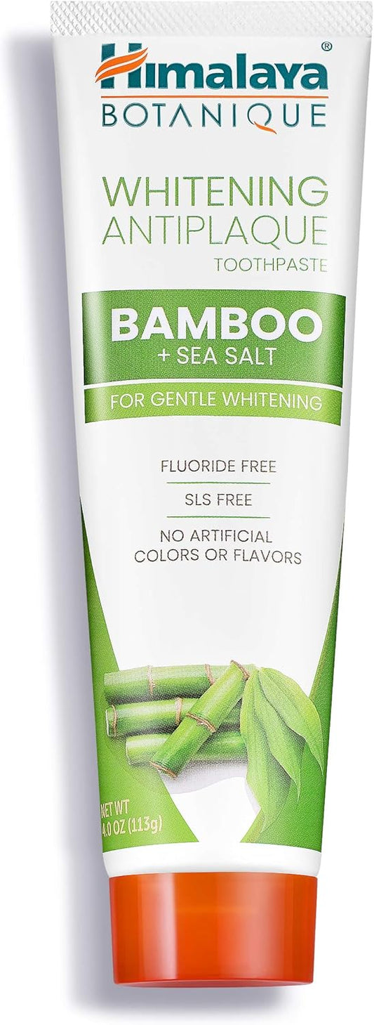 Himalaya Botanique Whitening Antiplaque Toothpaste With Bamboo + Sea Salt, Fluoride Free, For Gentle Whitening, 4 Oz, 2 Pack…