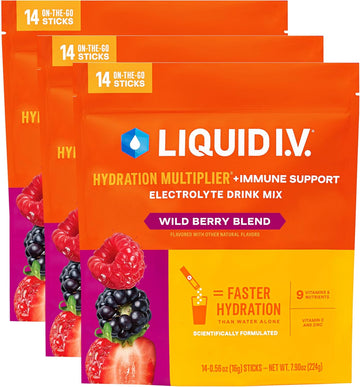 Liquid I.V.® Hydration Multiplier® +Immune Support - Wild Berry - Hydration Powder Packets | Electrolyte Powder Drink Mix | Convenient Single-Serving Sticks | Non-Gmo | 14 Servings (Pack Of 3)