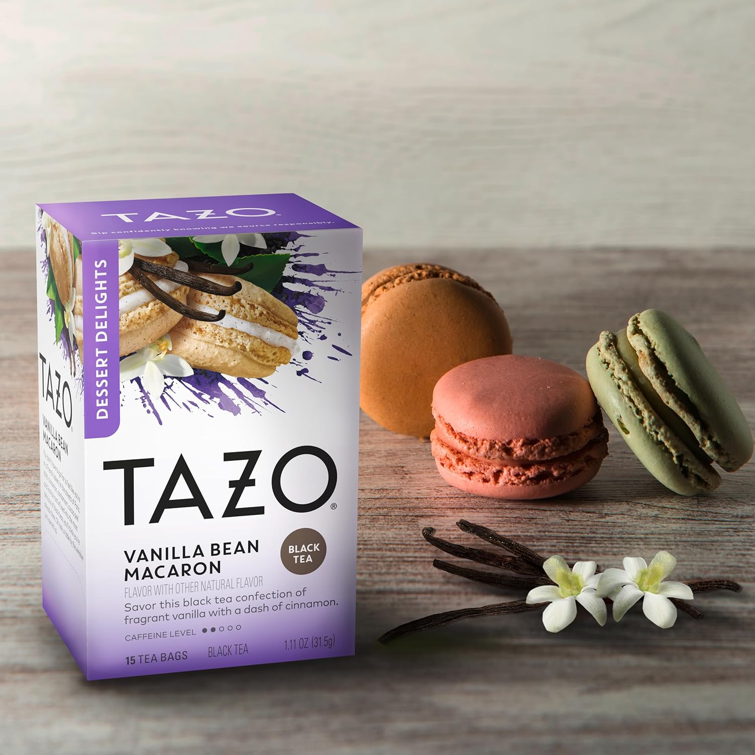 Tazo Dessert Delights Vanilla Bean Macaron Tea Bags, Sugar And Calorie Free, 90 Total Tea Bags (15Ct - Pack Of 6)