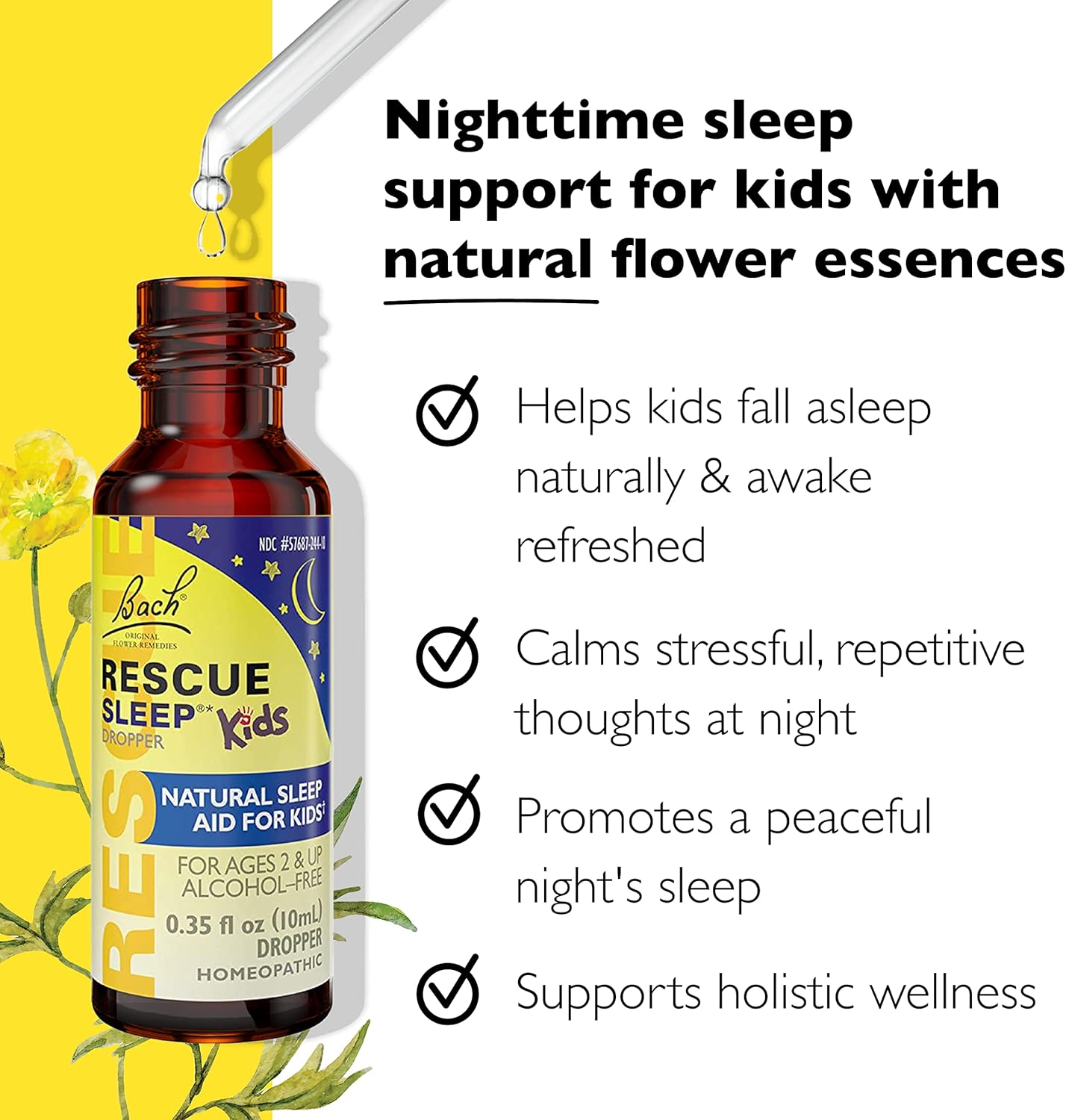 Kids Day & Night Bundle, Bach RESCUE Remedy Kids Dropper [and] RESCUE Sleep Kids Dropper- 2-Pk, Stress Relief & Sleep Support with Natural Flower Esssences, Homeopathic, Non-Alcohol Formula, 10mL Ea : Health & Household