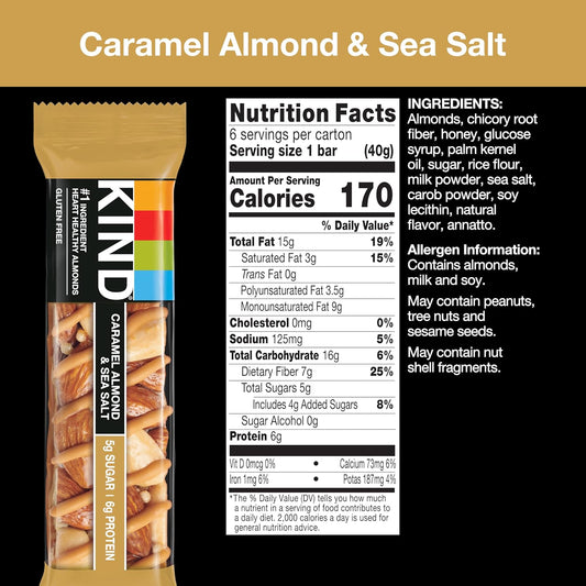 Kind Bars, Caramel Almond & Sea Salt, Healthy Snacks, Gluten Free, Low Sugar, 6G Protein, 36 Count