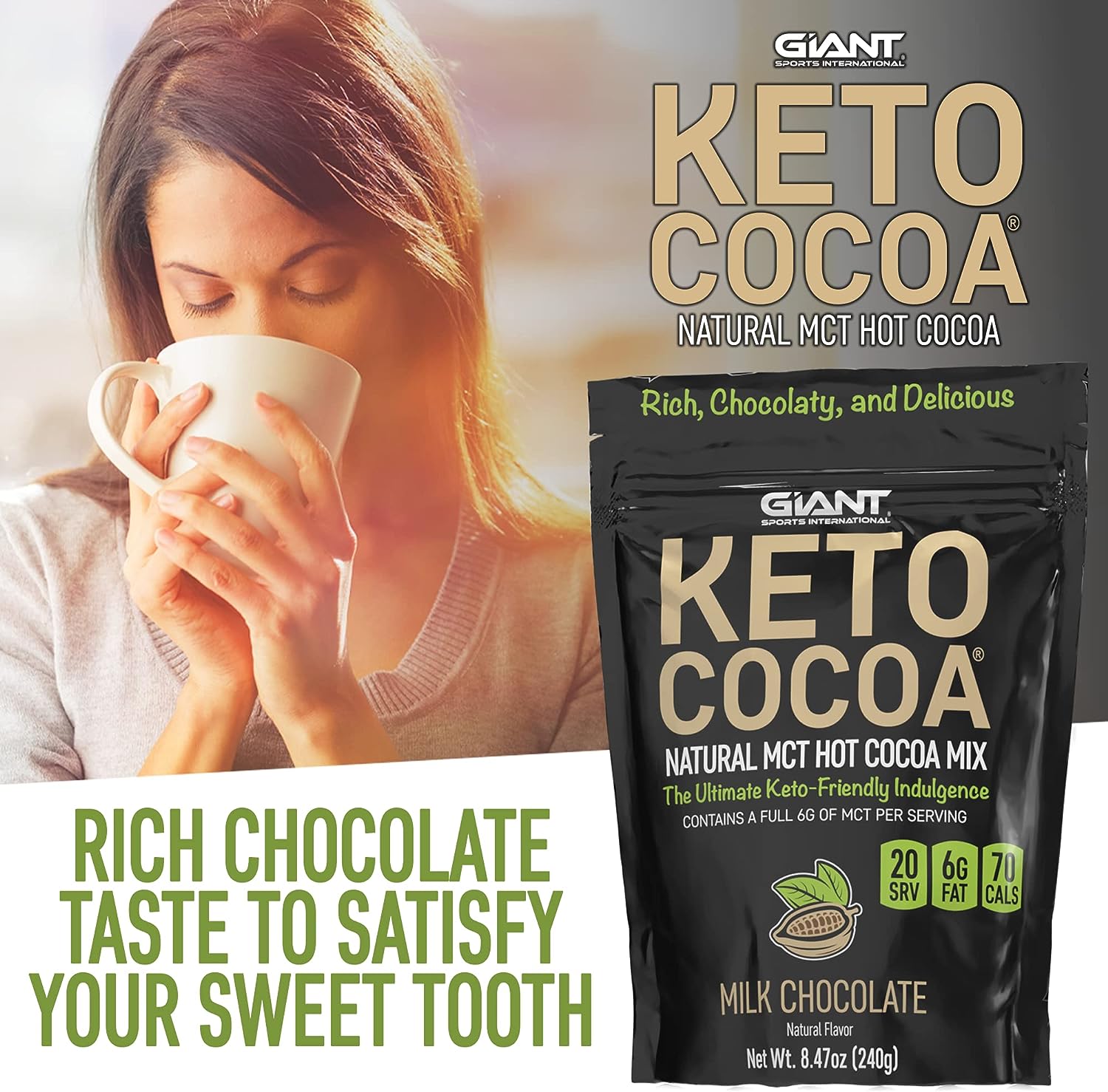 Keto Cocoa | Delicious Sugar Free Instant Hot Chocolate Mix with 6g of