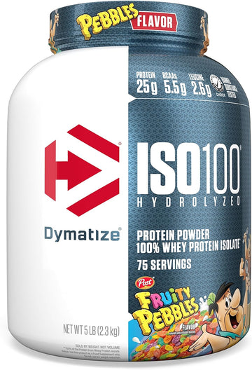 Dymatize Iso100 Hydrolyzed Protein Powder, 100% Whey Isolate, 25G Of Protein, 5.5G Bcaas, Gluten Free, Fast Absorbing, Easy Digesting, Fruity Pebbles, 5 Pound